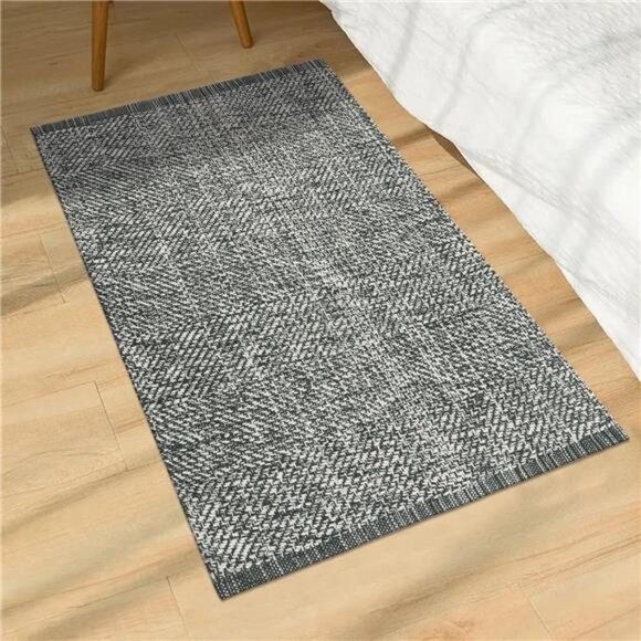 Washable Bathroom Rug, 2' x 3' Woven Entryway Rug Grey Reversible Front Door Mat - Picture 4 of 7